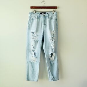 Hollister high waisted mom ripped  jeans light blue color size‎ 28